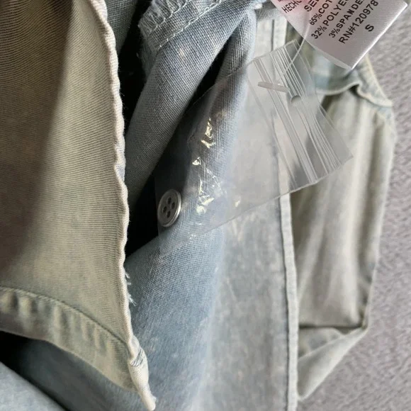 Entro Dress Womens Small Blue Denim Ruffle High Neck Button Up Shirt Dress NEW - Picture 10 of 12